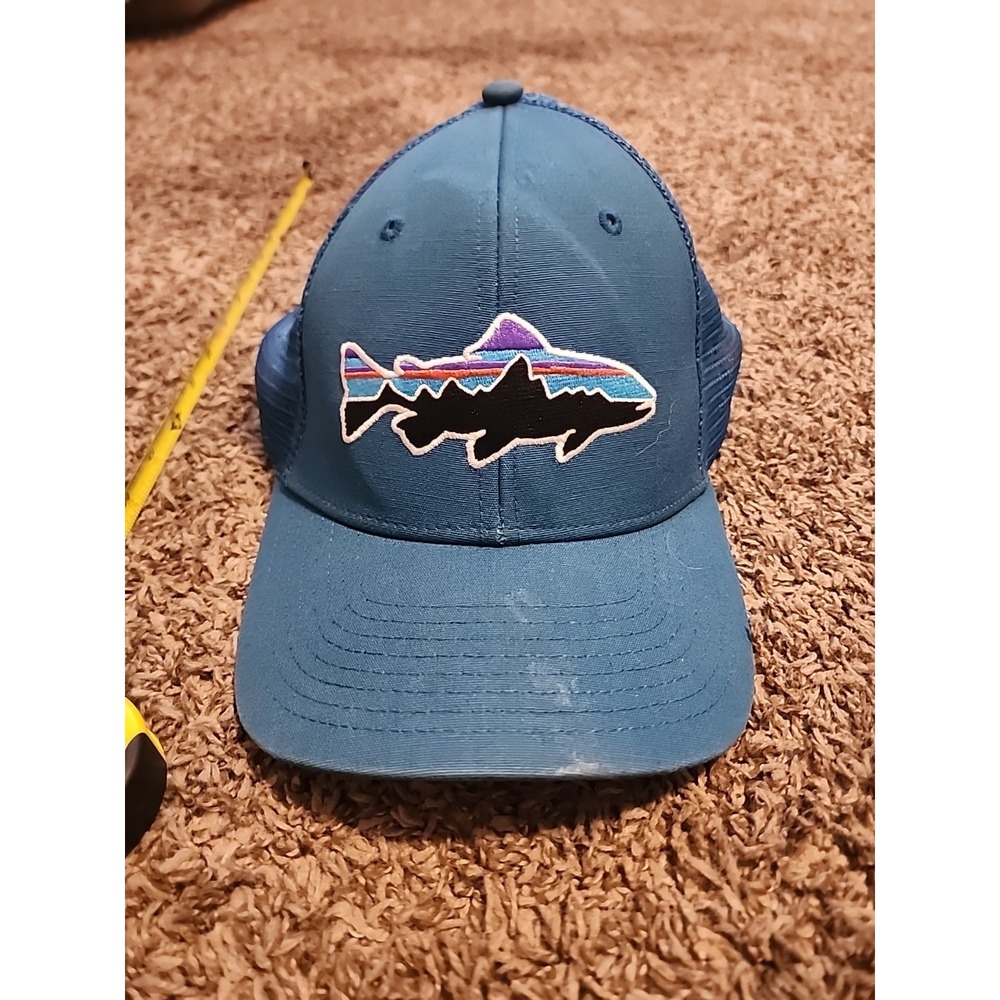 Patagonia Fitz Roy Fish Hat Cap Snap Back Adjustable Trucker Powder Blue Trout